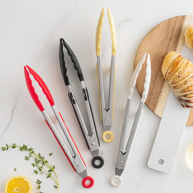 In-Stock 9 Inch Metal Food Tongs High Temperature Resistant Anti-Scald Sustainable Dishwasher Oven Microwave Safe Household