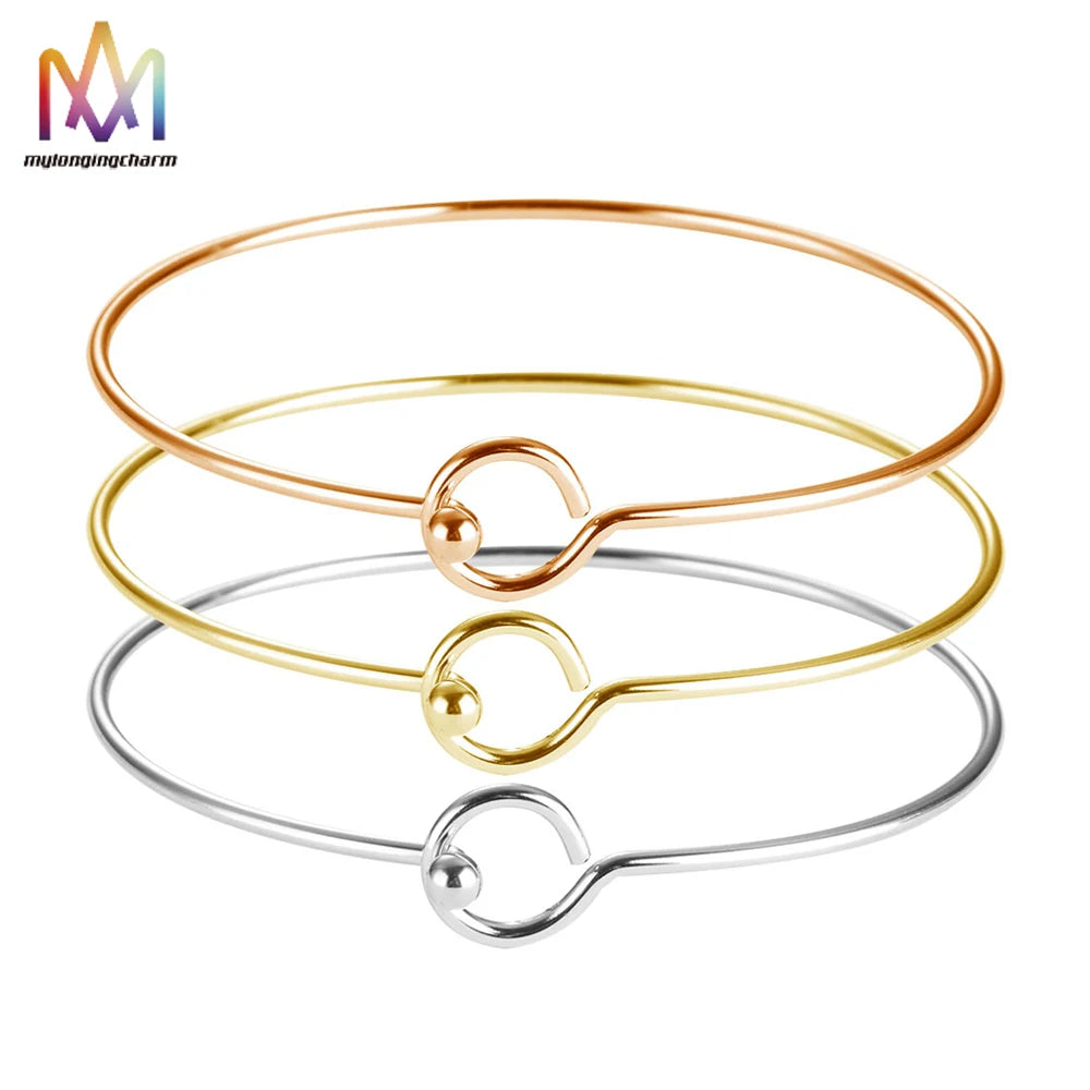 Openable Ball Loop Stainless Steel Round Circle Wire Wrapped Bracelets Wire Bangle Bracelet for Diy Jewelry