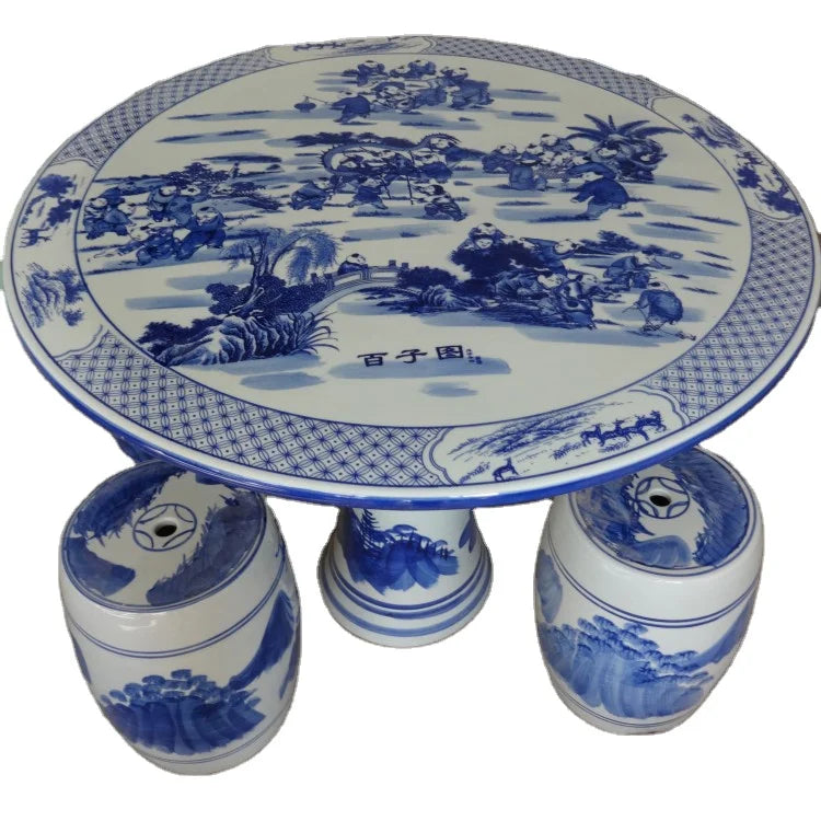 Wholesale Modern Art Deco Blue Porcelain Floor Vase and Ceramic Stools for Outdoor Use