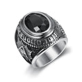 Custom Vintage Satan Jewelry Stainless Steel 3D Gothic Satanic Goat Head Masonic All Seeing Eye Rings With Black Agate Stone