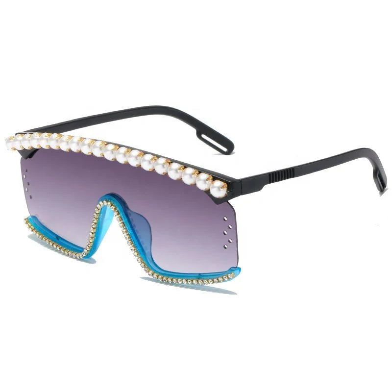 2024 Oversized Frame One Piece Sun Glasses Fashion Big Pearl Unisex Gradient Lenses Comfortable
