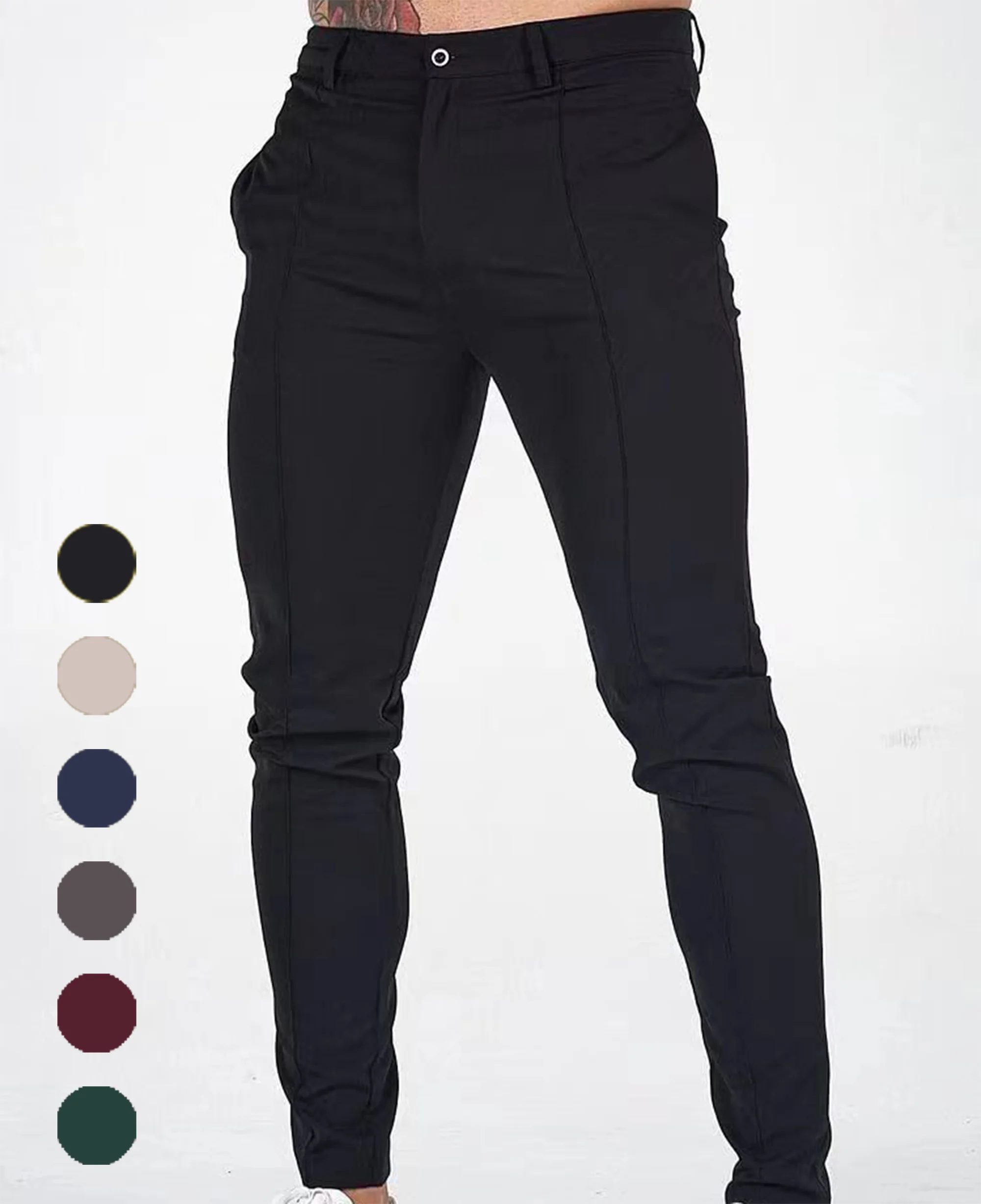 Custom Hot Sales Straight Mid Cargo Pants Solid Color Sports Casual Men's Running Pants Slim Trousers 100% Polyester Quick Dry