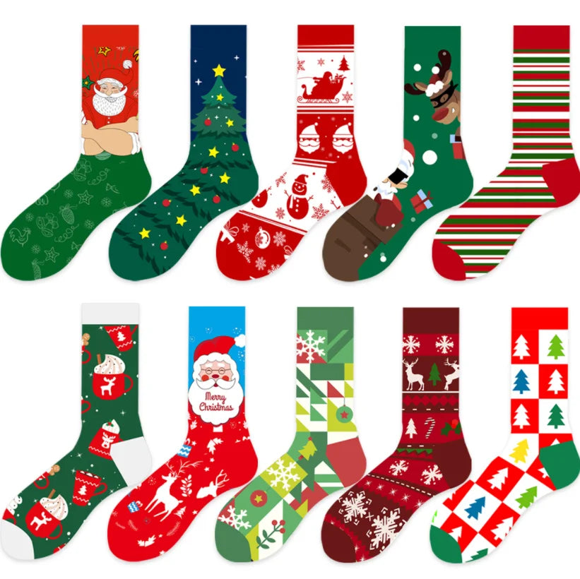 Hot Selling Men's  Funny Fun Colorful Crazy Funky Stripes Crew Socks Novelty Happy Cotton Christmas Socks with Santa Claus