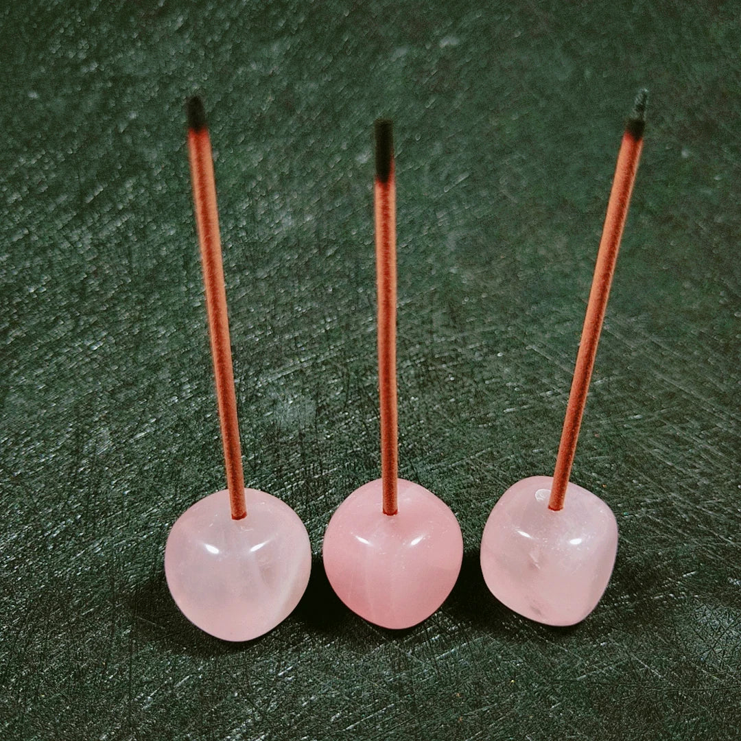Hongzhuo Natural Cube Stone Crystal Rose Quartz Antique Incense Stick Holder