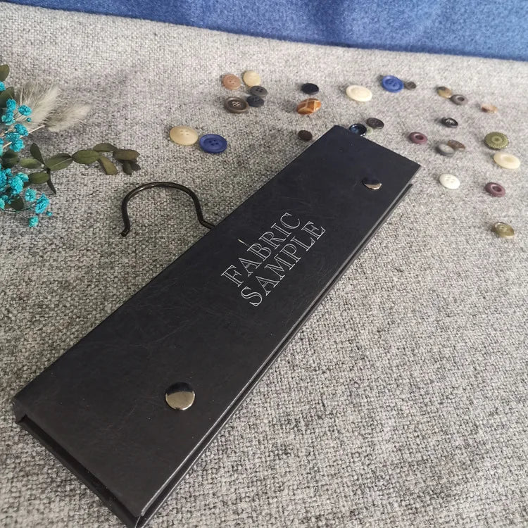 Custom Logo  Recycled Silver Logo Textile Fabric Swatches Sample Cardboard Paper Hanger PU Header Cards with Metal Hook