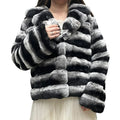 Jancoco Luxury Soft Big Collar Real Rabbit Fur Jacket Women Winter Chinchilla Fur Coat