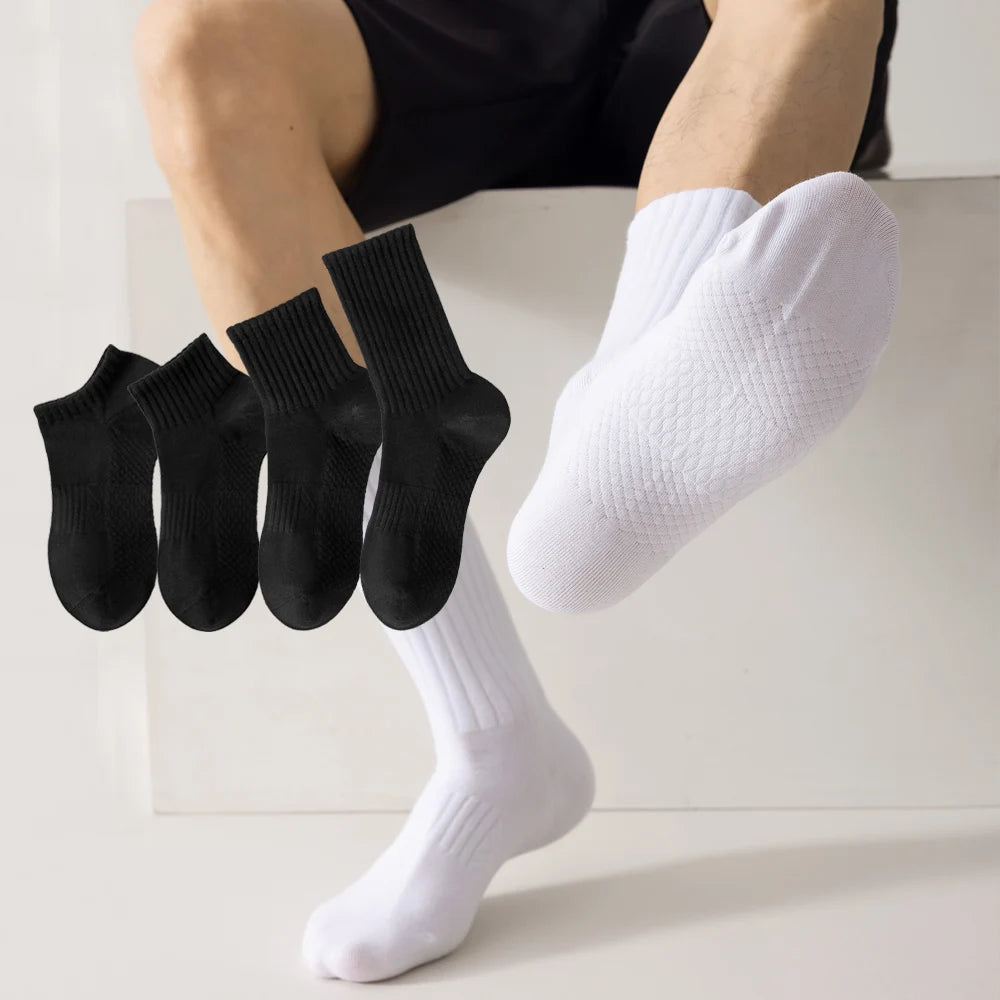 White Compression Men's Socks Anti-Bacterial Casual Breathable Cotton Sports OEM ODM Crew Athletic Custom Socks