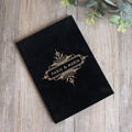 Fancy Black Velvet Hardcover Wedding Booklet Invitation Cards With Gold Foiled Initials Paper Envelope