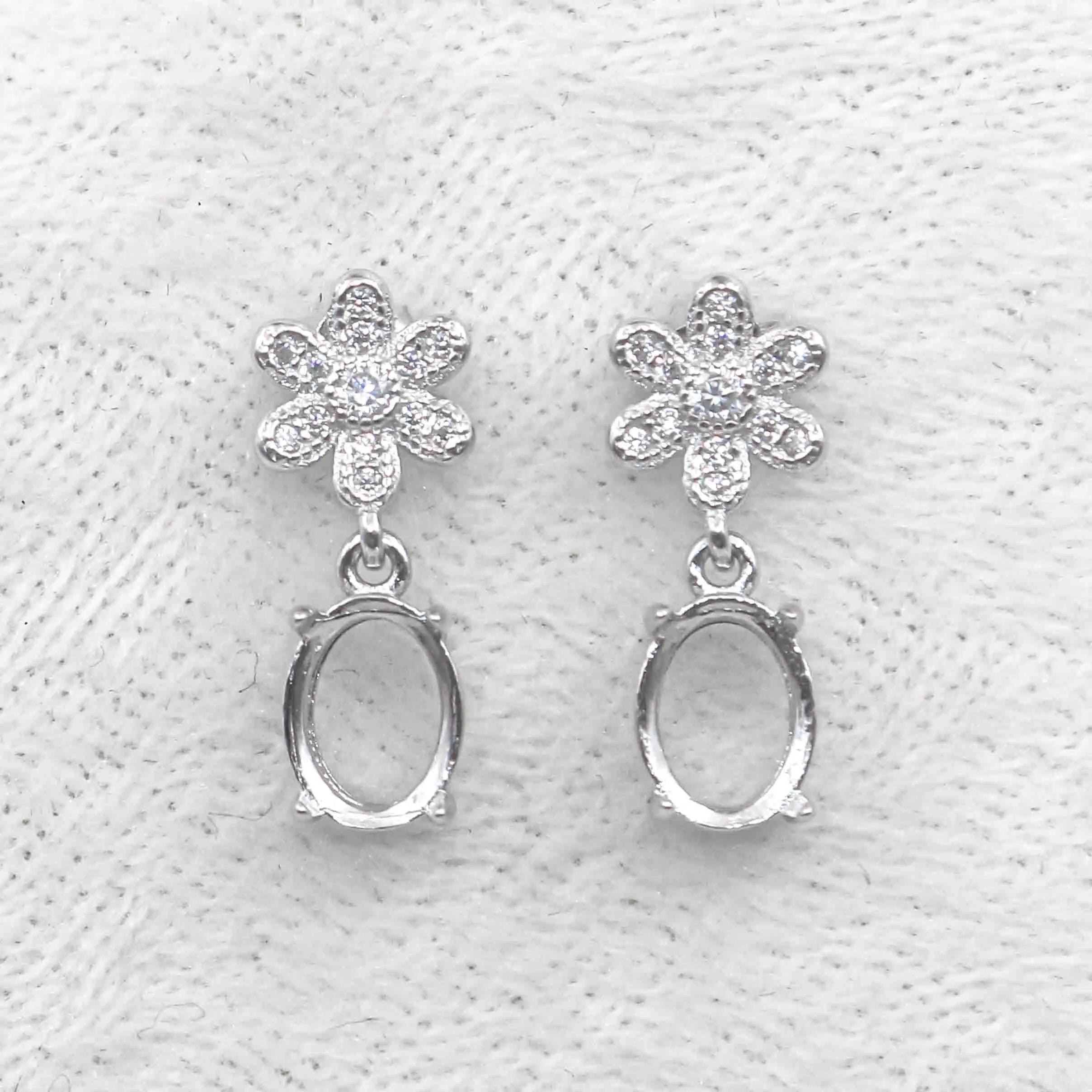 Sterling Silver 4*6/5*7/6*8mm Semi Mount Stud Eardrops Empty Support Blank Setting S925 Base Without Center Stone for DIY Inlay