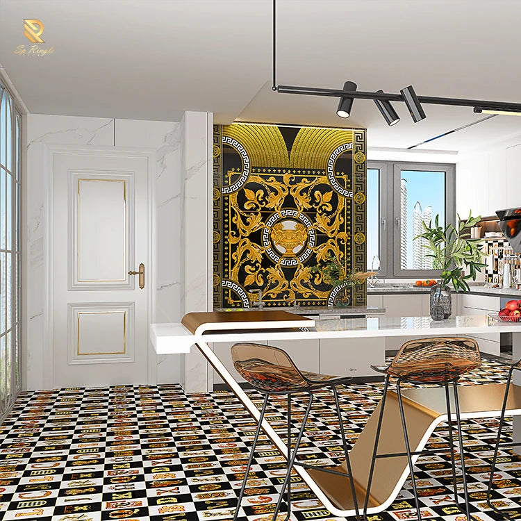 Springletile Tiles Manufacturing Foshan Gold Alphabet Porcelain Small Pattern Wall Ceramic Matte Bathroom Tiles Walls and Floors