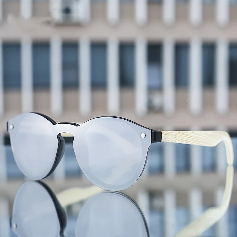 8013 New Arrival Custom Wood Sunglasses Frameless Colorful Lens Bamboo and Wood Sunglasses Color Film Women and Men