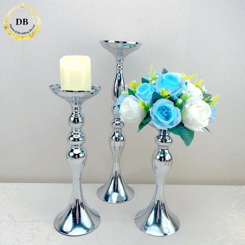 Vintage Design Silver Metal Centros De Mesa Para Boda Flower Vase Wedding Centerpiece for Table Decoration
