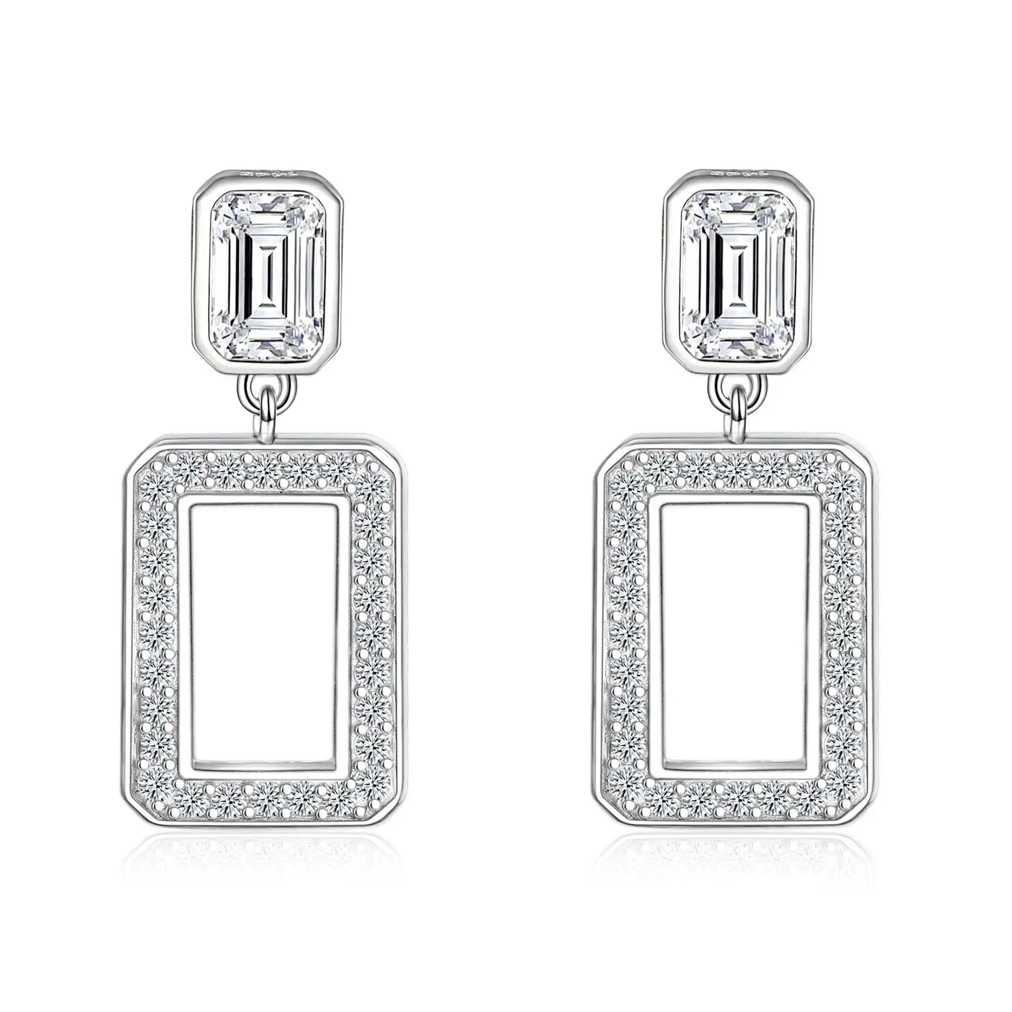Wholesale Elegant Jewelry 925 Sterling Silver Rectangle CZ Cubic Zircon Stud Earring