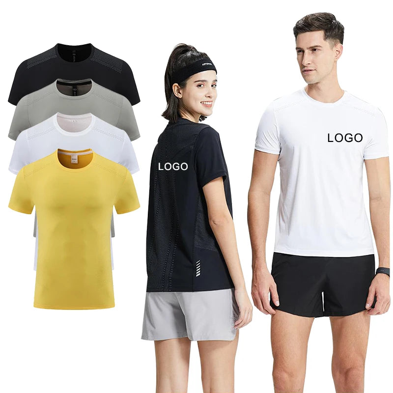 Summer Ice Fashion Men's Quick Dry Sports T-Shirt Woven Fabric Sunscreen Short Sleeve for Outdoor Running Fitness Wearable Tops