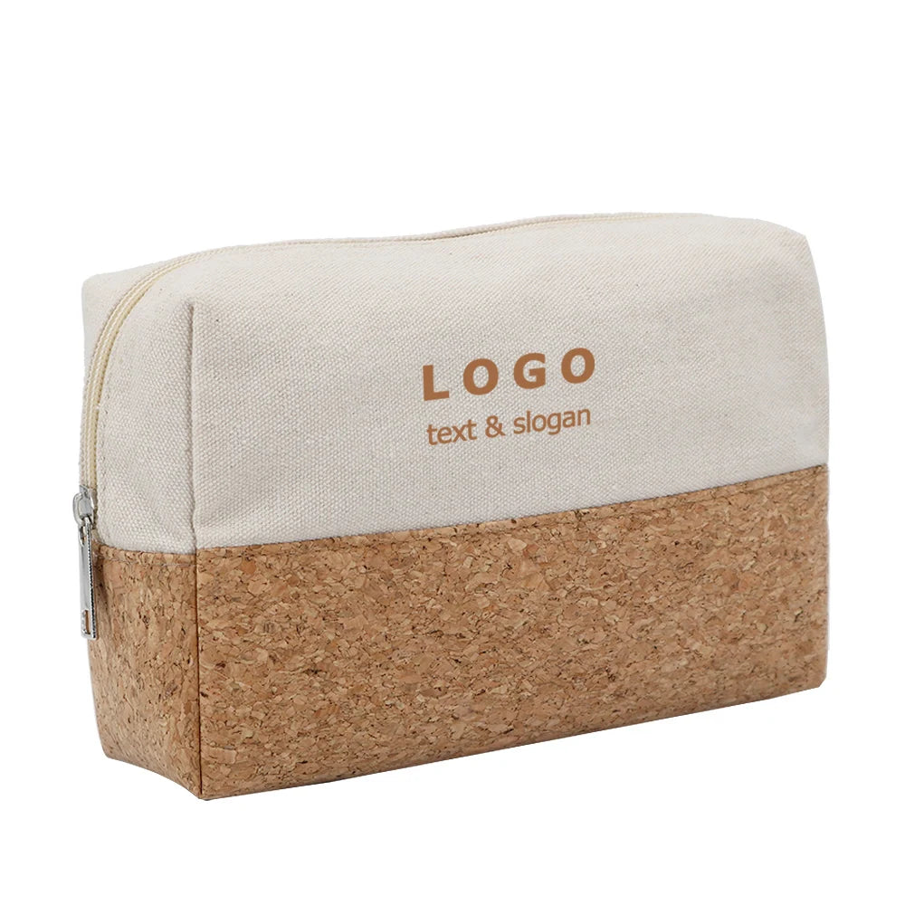 Eco Friendly Natural Cork Makeup Cosmetic Bag Wholesale Travel Toiletry Bag with Logo Custom Canvas Zipper Pouch Unique Gift