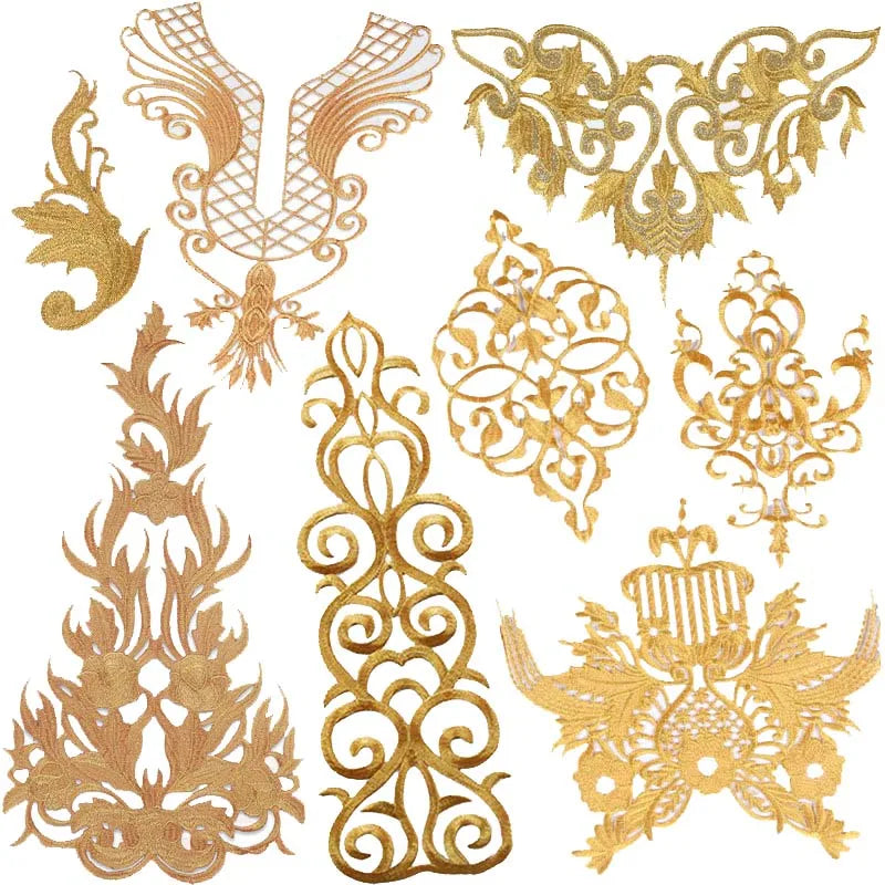 Diy Performance Clothing Decorative Iron-on Patch Sticker Embroidery Gold Silver Thread Yarn Costume Dress Geometric Applique