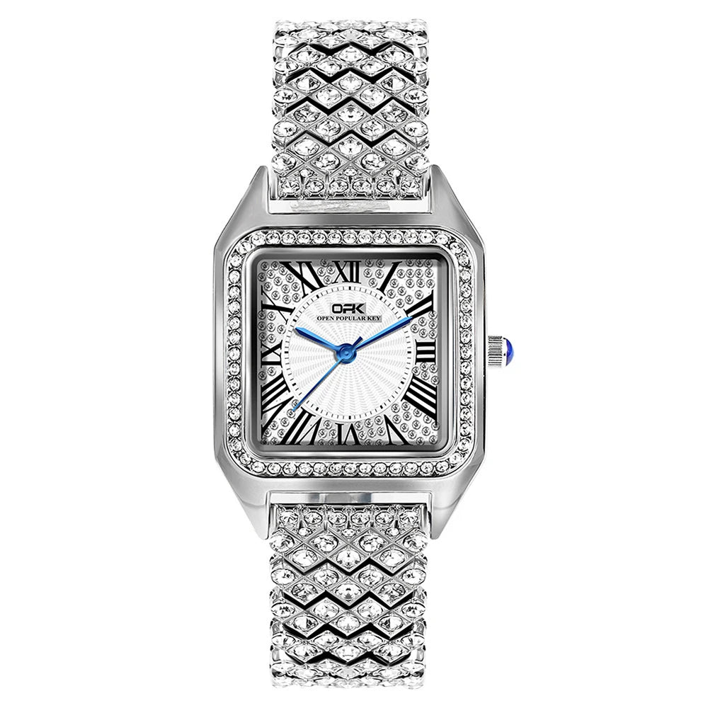 Stainless Steel Waterproof Luxury Full Diamond Iced Out Cz Quartz Watches Ladies Women