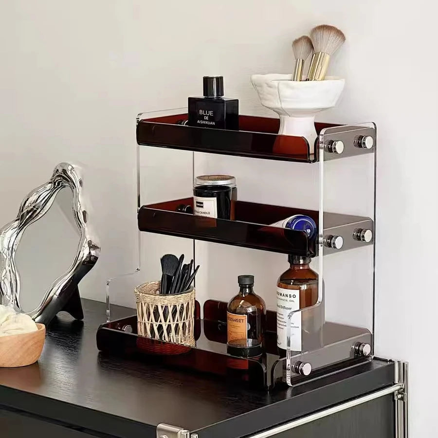 Transparent Acrylic Multi-Layer Cup Rack for Bathroom Desktop Cosmetic Aromatherapy Storage Stainless Steel Living Room Jewelry