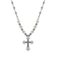 Fashion Luxury Personality Retro Hip Hop Stainless Steel Crystal Pearl Beads Cross Pendent Black Necklace for Women Men