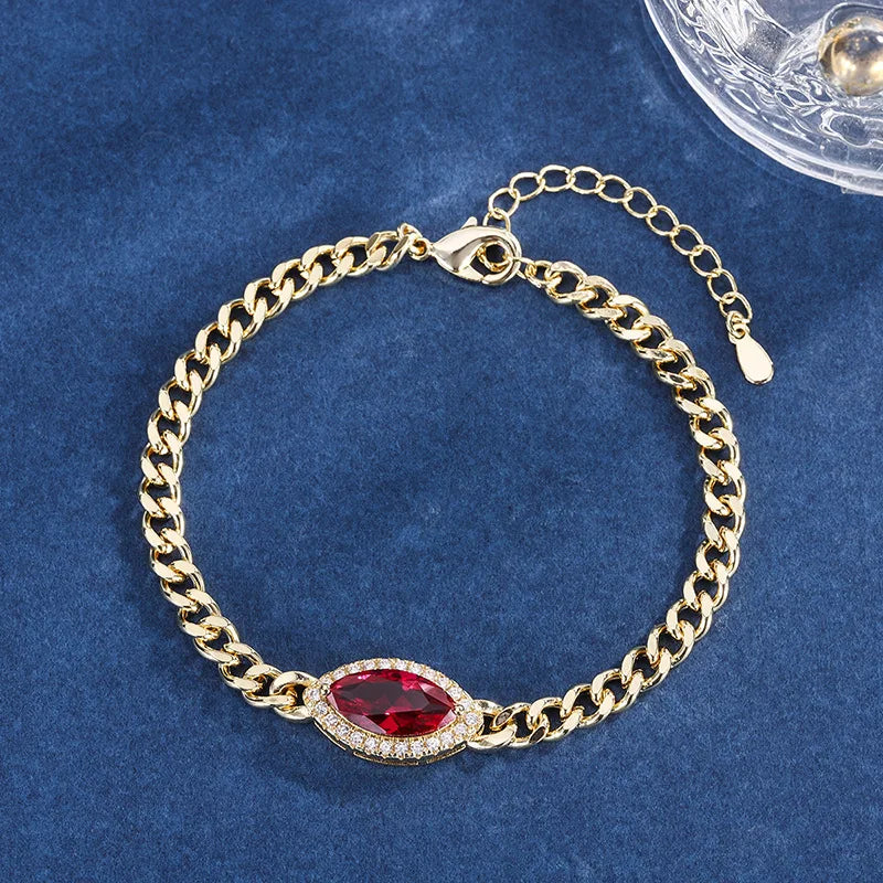 New Popular Accessory Devil's Eye Bracelet Inlaid with Pomegranate Red Zircon Temperament Retro Bracelet