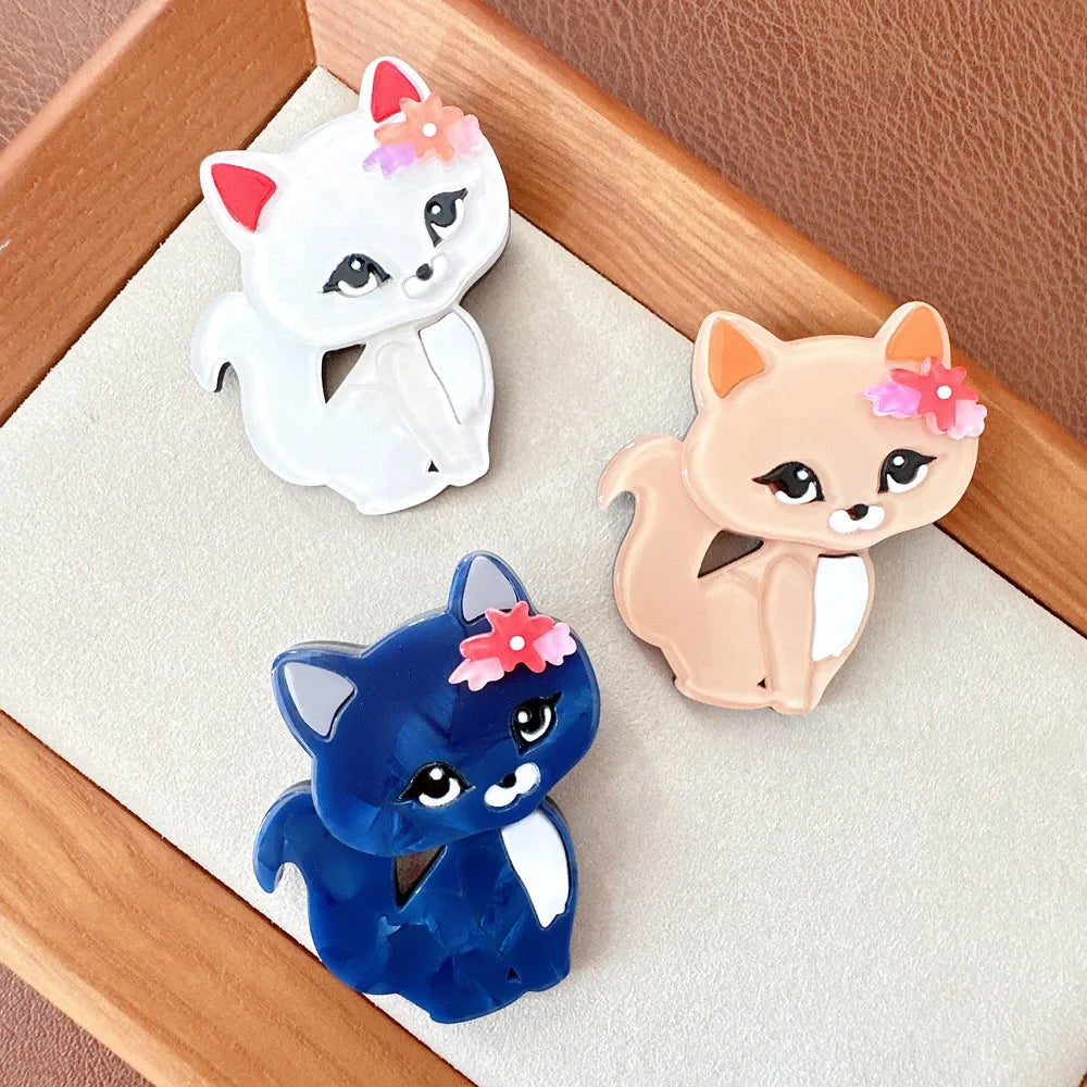 Trendy Jewelry Acetate Animal Cat Shape Lapel Brooch Pin Colorful Acrylic Cartoon Cat Brooch for Women Girl