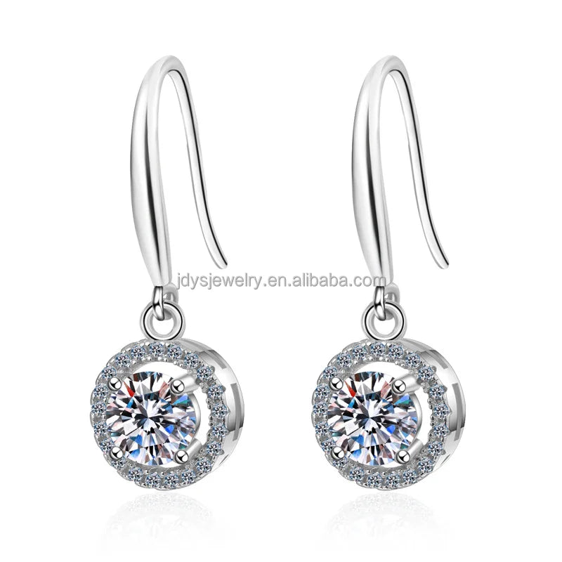 Women Diamond Jewelry Vvs 1ct Moissanite Drop Earrings 925 Sterling Silver Halo Style 3EX Cut Women Hoop Earrings