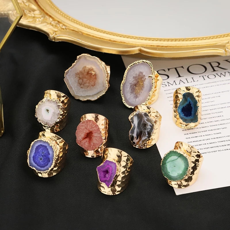 Wholesale Trend 2023 Design Handmade Statement Fashion Jewelry Earrings Natural Stone Rings