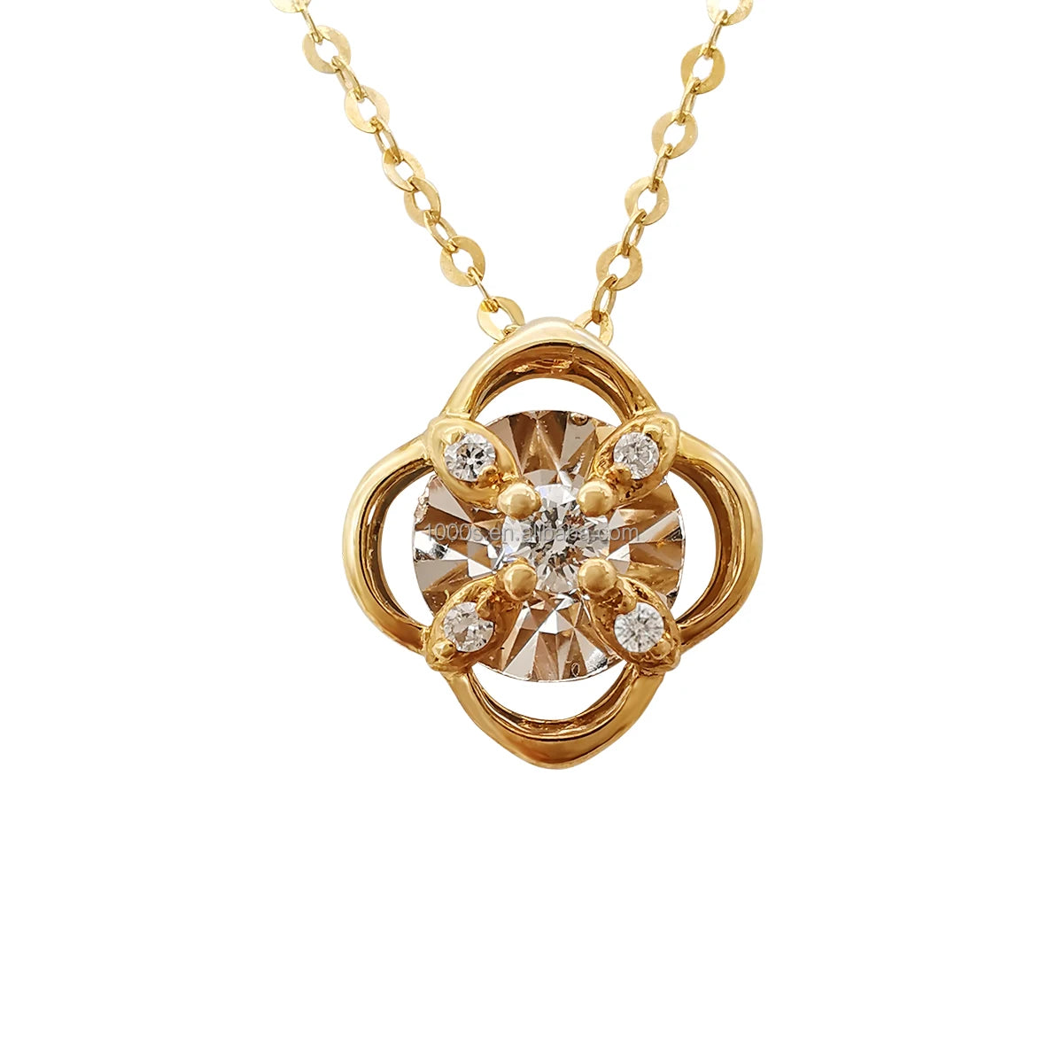 Luxury Real 18K Solid Gold Natural Diamond Clover Flower Pendant Necklace 18k Gold Fine Jewelry for Women Gift