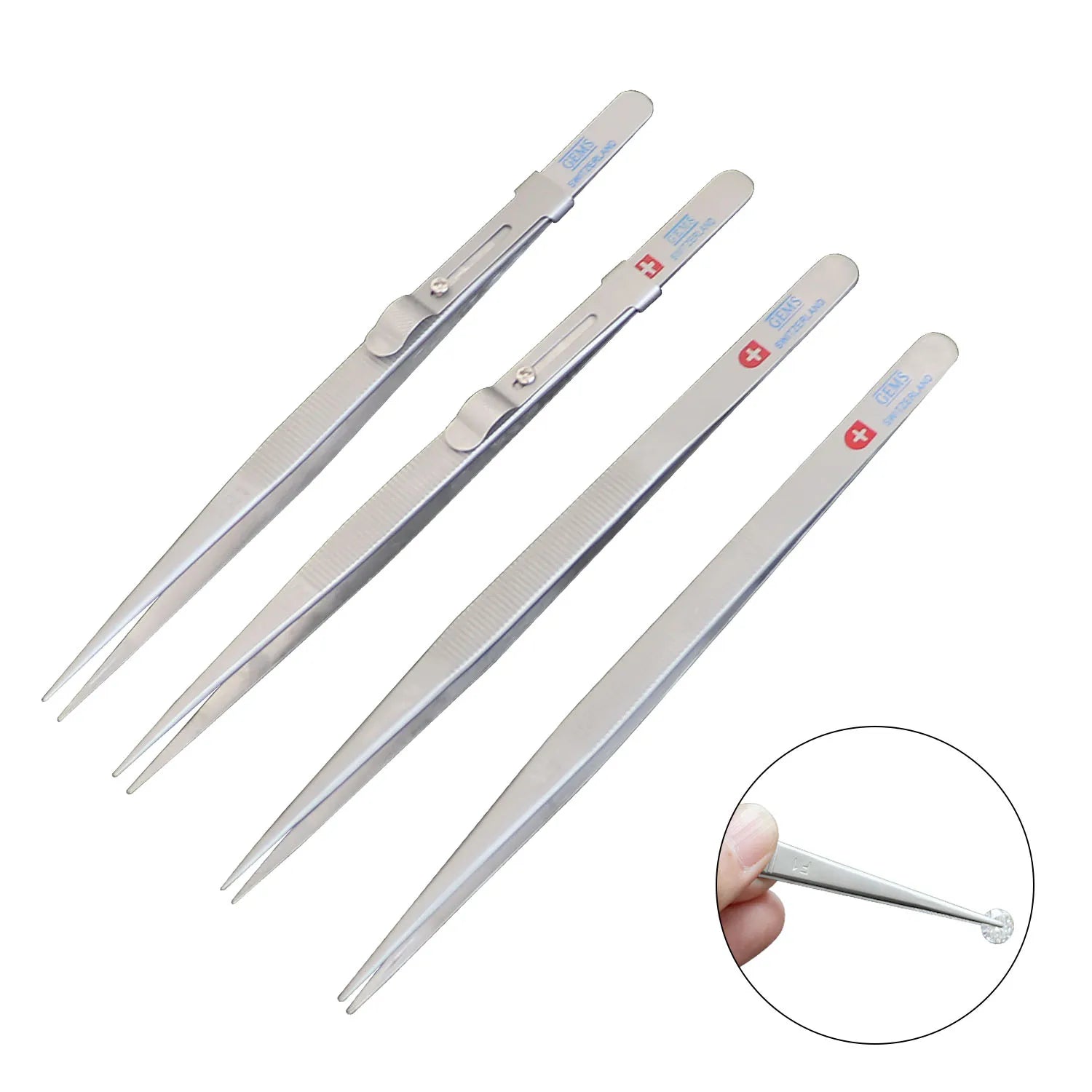 Boasta Diamond Stone Gem and Jewelry Tweezers Stainless Steel Slide Locking Serrated Fine Pointed Tip Tweezers with Gem Slot ODM