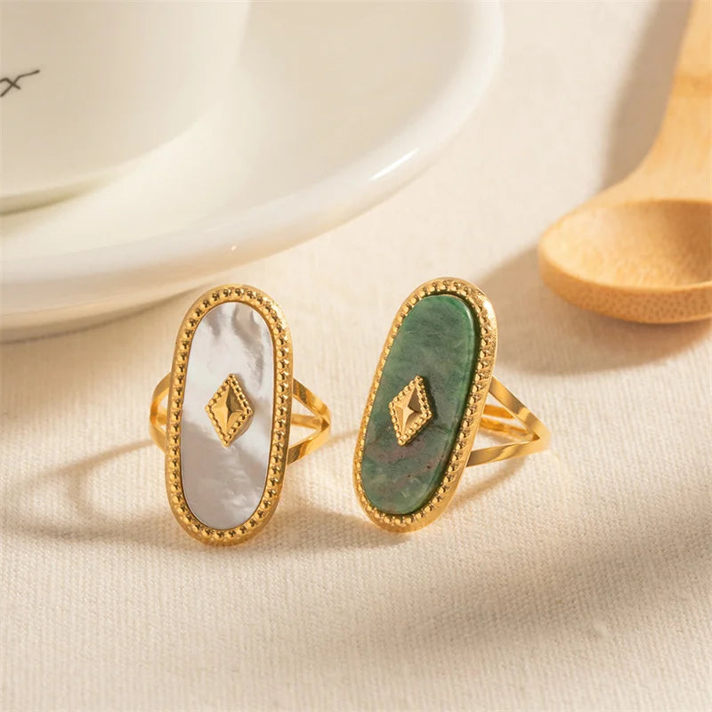 New Arrival Jade Rings Stainless Steel Waterproof 18k Gold Mother of Pearl Rings