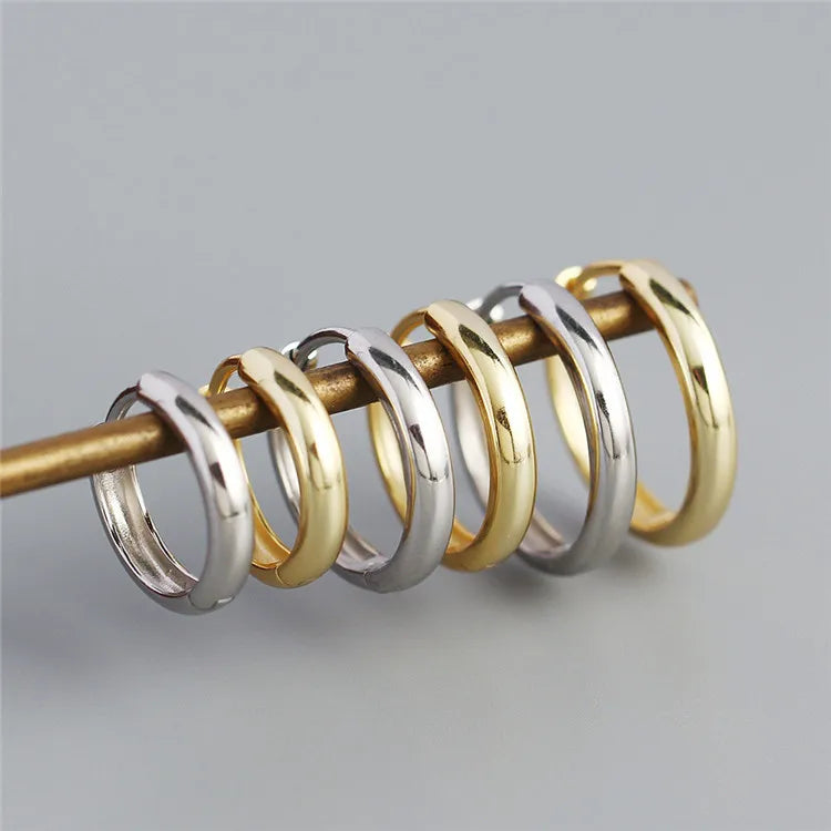 SP S925 Chunky Large Geometric Hoop Earrings 925 Sterling Silver 12mm/14mm/16mm Big Huggies Hoop Earrings for Women