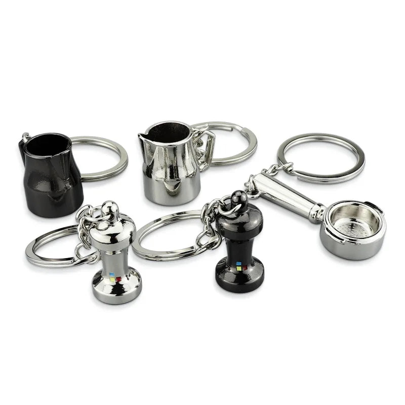 Alloy Coffee Portafilter Pendant Fashion Keychain Charm Coffee Series Keyring Decoration Bag Car Key Holder Gift Hanging Crafts