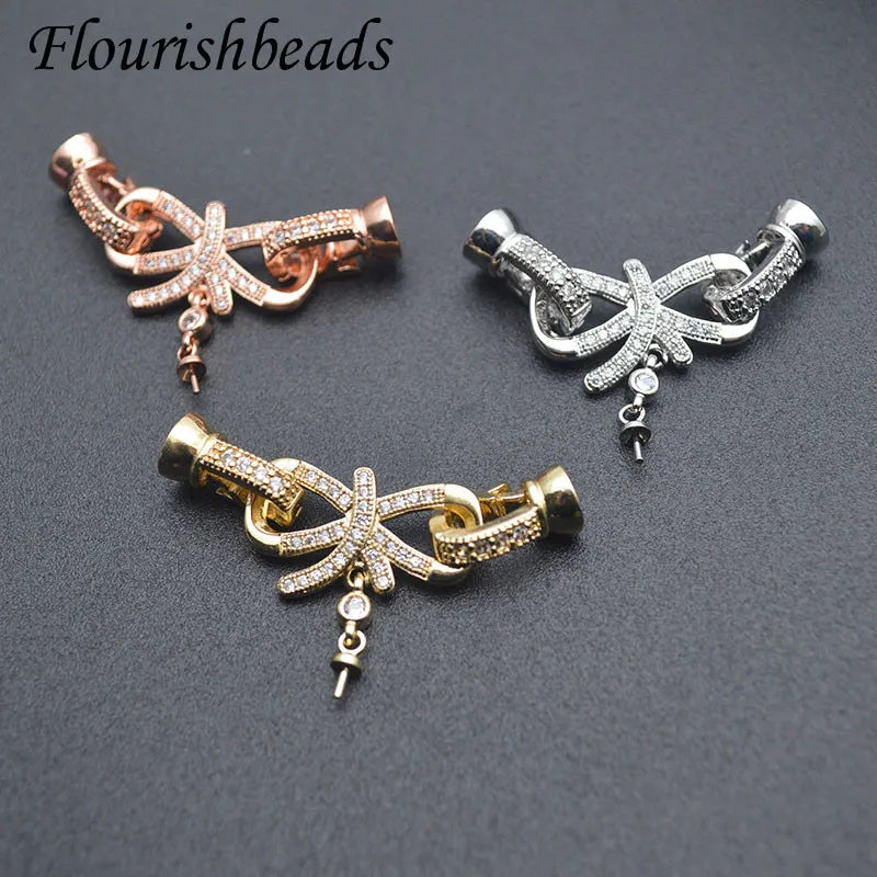 Luxury Women Jewelry Making Suppliers Anti Fading 22*37mm Large Bowknot Clasp Connector for Pearl Necklace Making