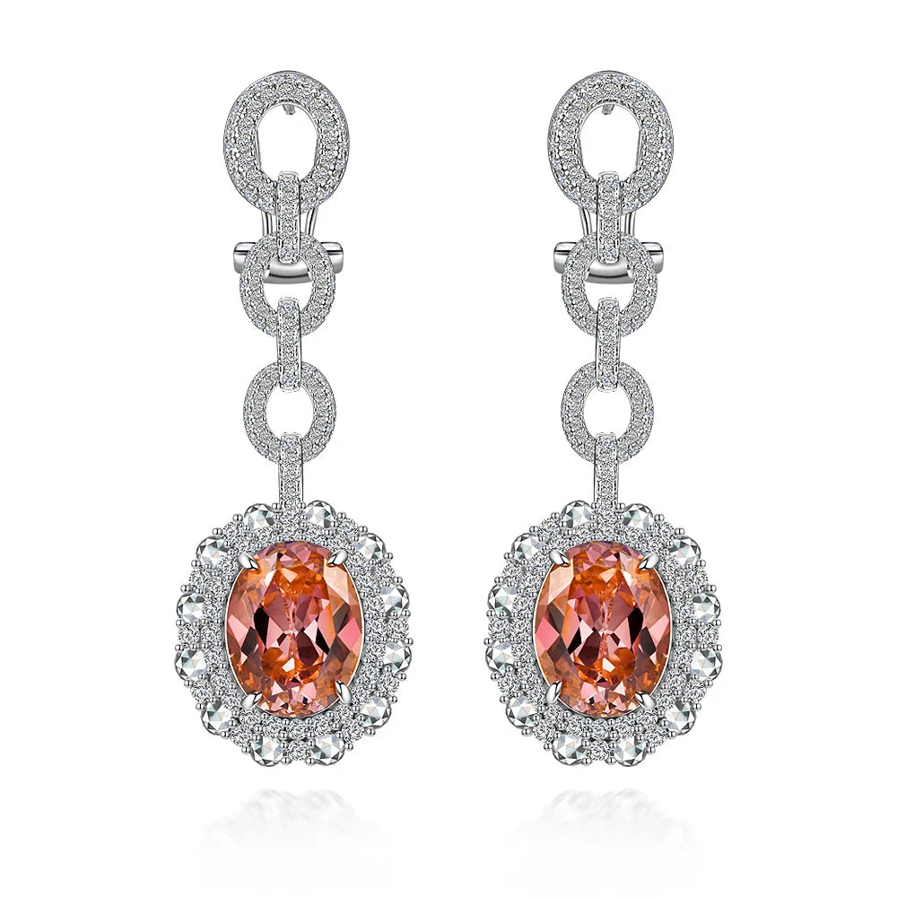 New Arrival Luxury 10*13mm 10ct Oval Cut Synthetic Padparadscha Pink CZ Drop Earrings Sterling Silver 925 Earring