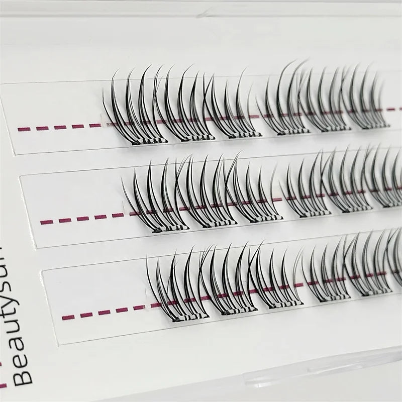 New Waterproof Long Lasting Handmade Synthetic Hair False Eyelashes Invisible Clear Band Pre-Glued Press-On Cluster DIY Lashes
