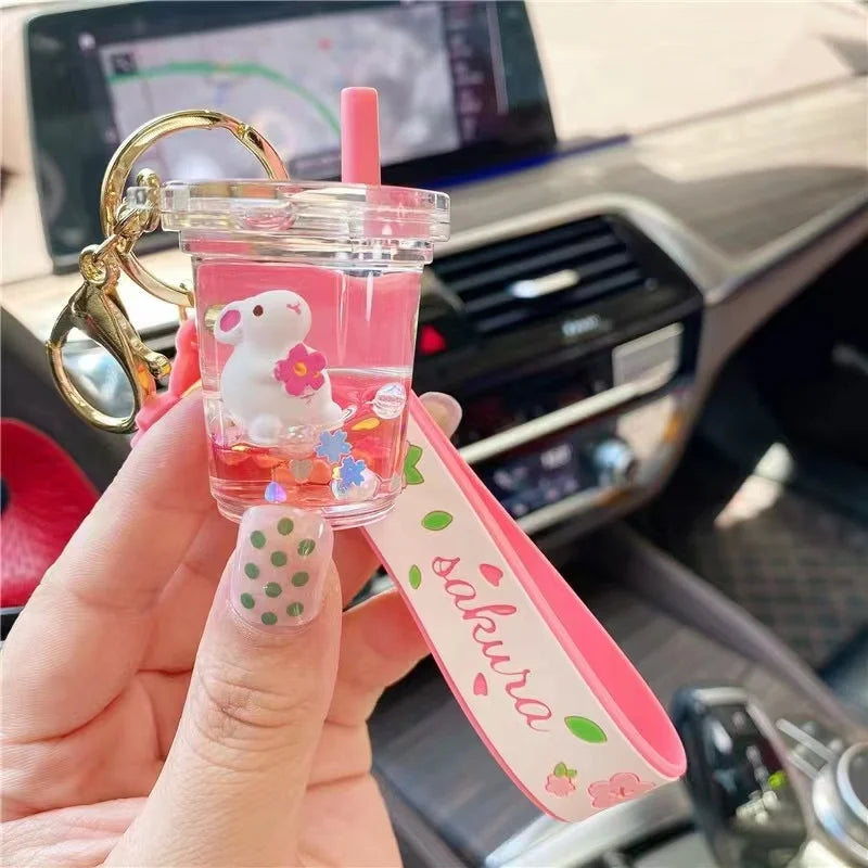 Milk Tea Cup Boba Keychain Acrylic Liquid Floating Keychains Water Floater Keyring