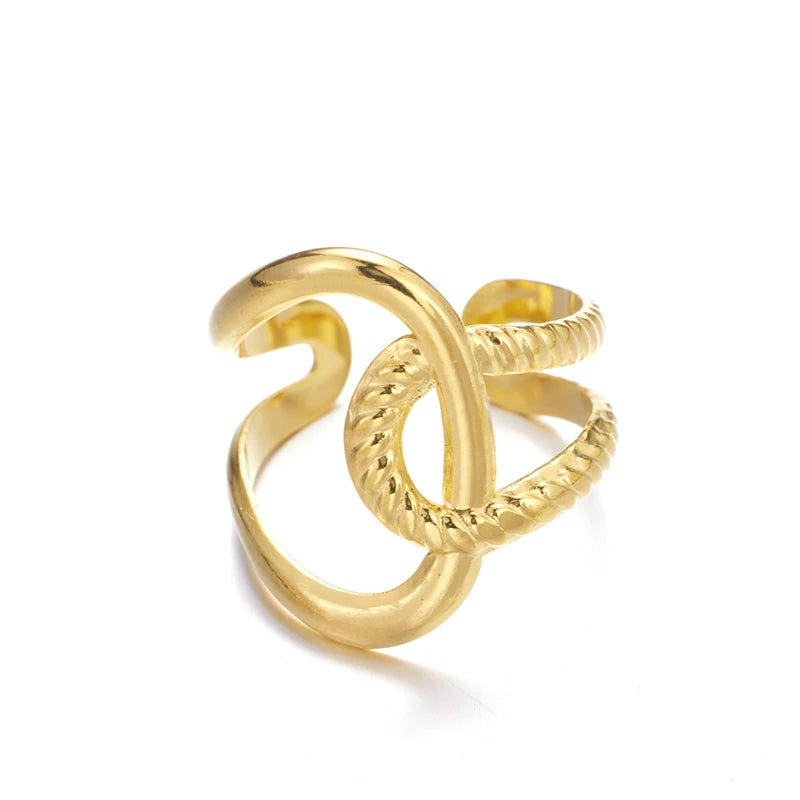 Waterproof Stainless Steel Gold Plated Ring Design Irregular Opening Women's Ring 2024 New Design Jewelry