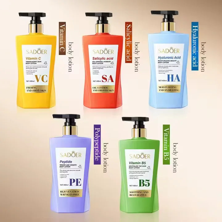 Best Selling SADOER 400ml VC Salicylic Acid Brightening Body Lotion Nourishing Soothing Moisturizing Lotion for All Skin Types