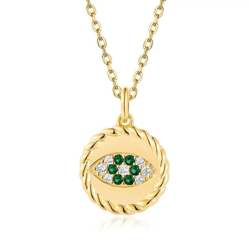 Trendy 925 Sterling Silver Evil Eye Pendant Necklace Green Zircon Eye Shape Gold Plating Unisex Gifts Parties Anniversaries