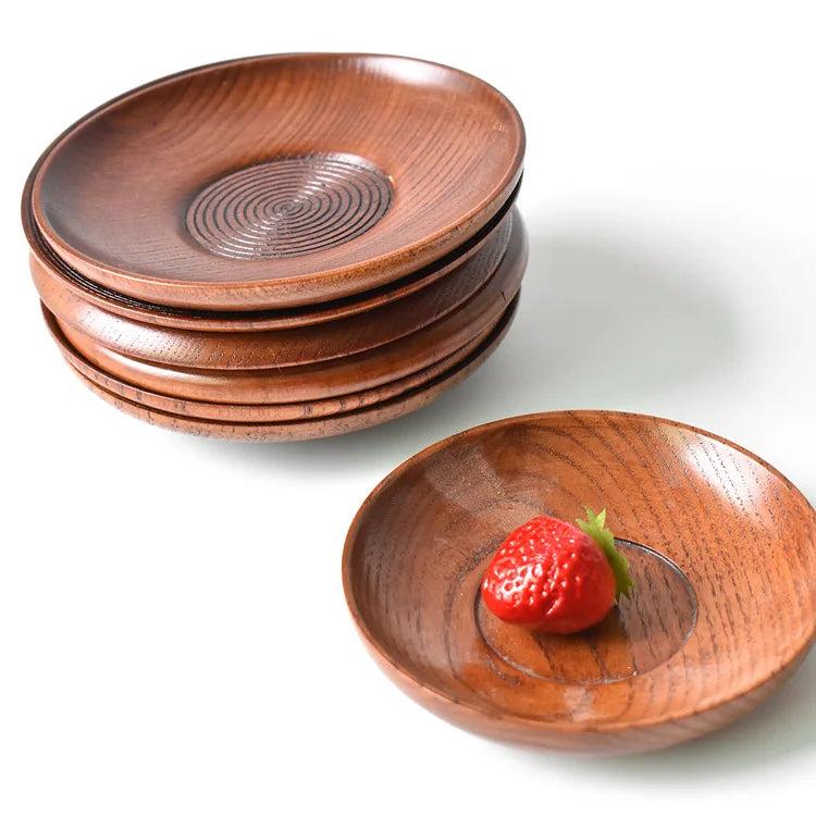 Newest Spiral Carving Eco Friendly OEM Custom Wooden Coaster Tea Coffee Wood Cup Saucer