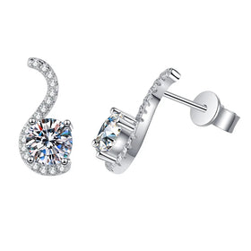 Factory Wholesale 925 Sterling Silver Earrings S Shape Light Luxury Simple 1Carat Moissanite Stud Earrings for Women