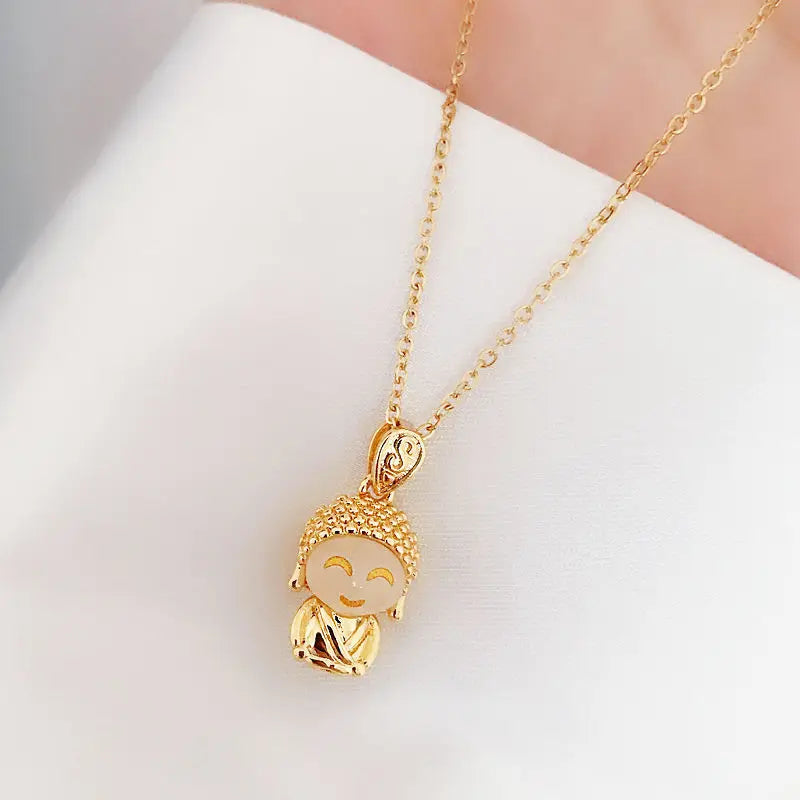 Cute Maitreya Buddha chain Necklace Resin Jewelry Necklace Stainless Steel Mini Buddha Necklace