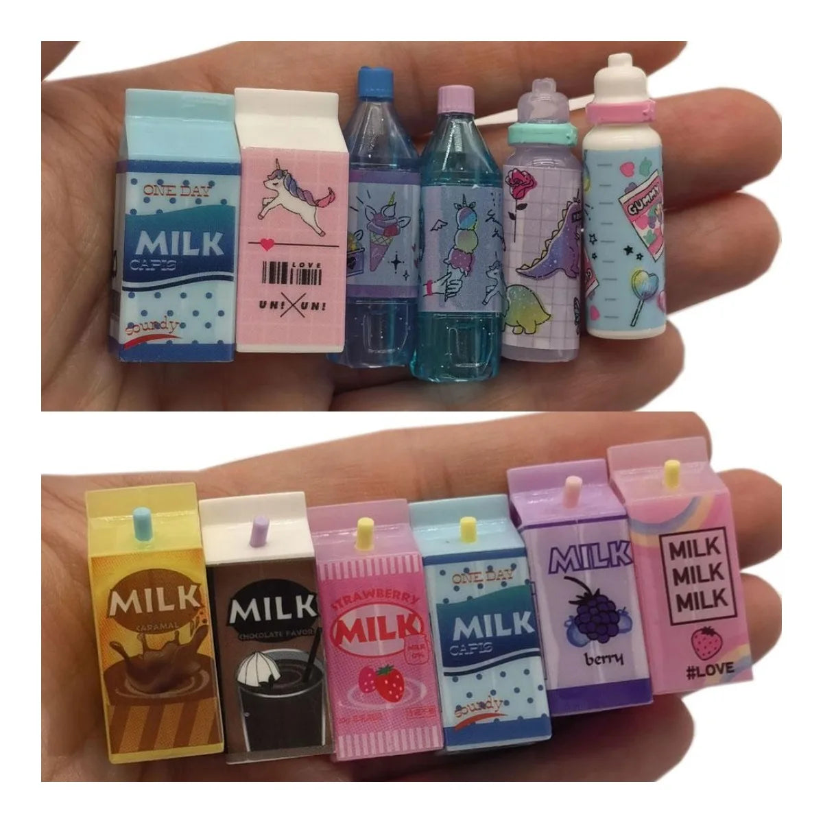Kawaii Milk Bottle Shape Pencil Topper 3D Drinks Miniature for Children Study Charms Doll House Accessories