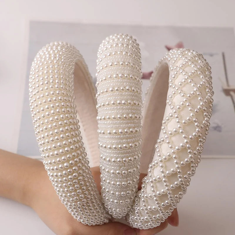 Fashion Sweet White Pearl Bridal Wide Luxury Hairband Pearl Headband for Women Wedding