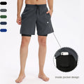 SHINBENE Men's 2-in-1 Solid Pattern Running Shorts Elastic Waist Workout Athletic Training Gym Outdoor Sports Shorts Vintage