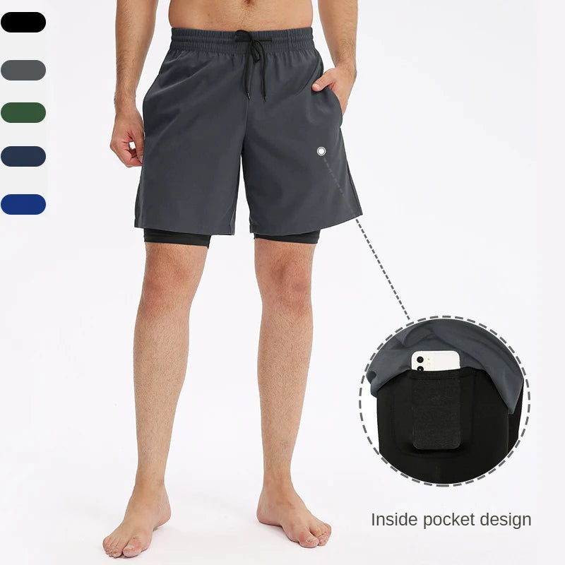SHINBENE Men's 2-in-1 Solid Pattern Running Shorts Elastic Waist Workout Athletic Training Gym Outdoor Sports Shorts Vintage