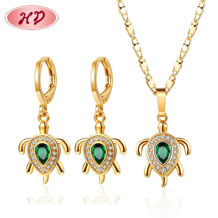 Hd Jewelry Wholesale 2023 Cute Turtle Colorful Zircon18K Gold Plated Jewelry Sets Custom for Ladies