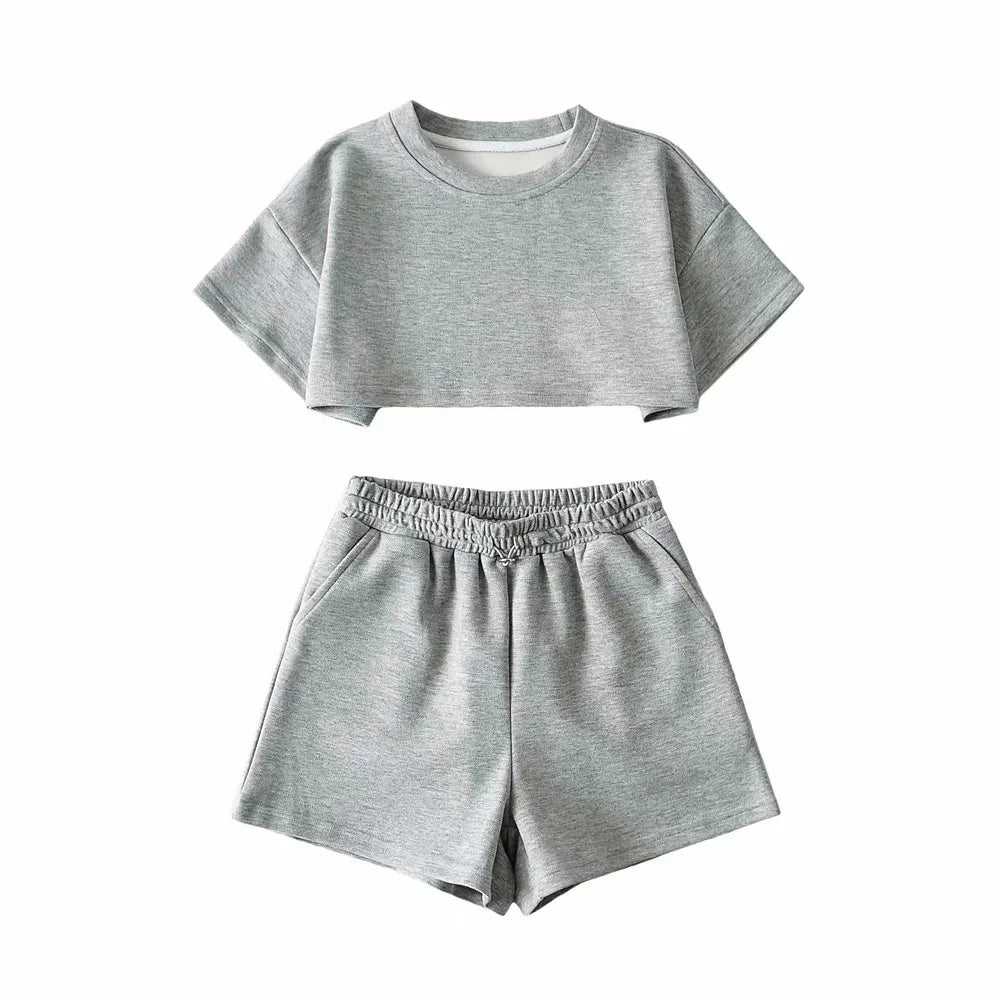 Women's Summer Casual Sports Sweat Set One Set New Short Sleeve T-shirt & High Waist Loose Shorts Breathable