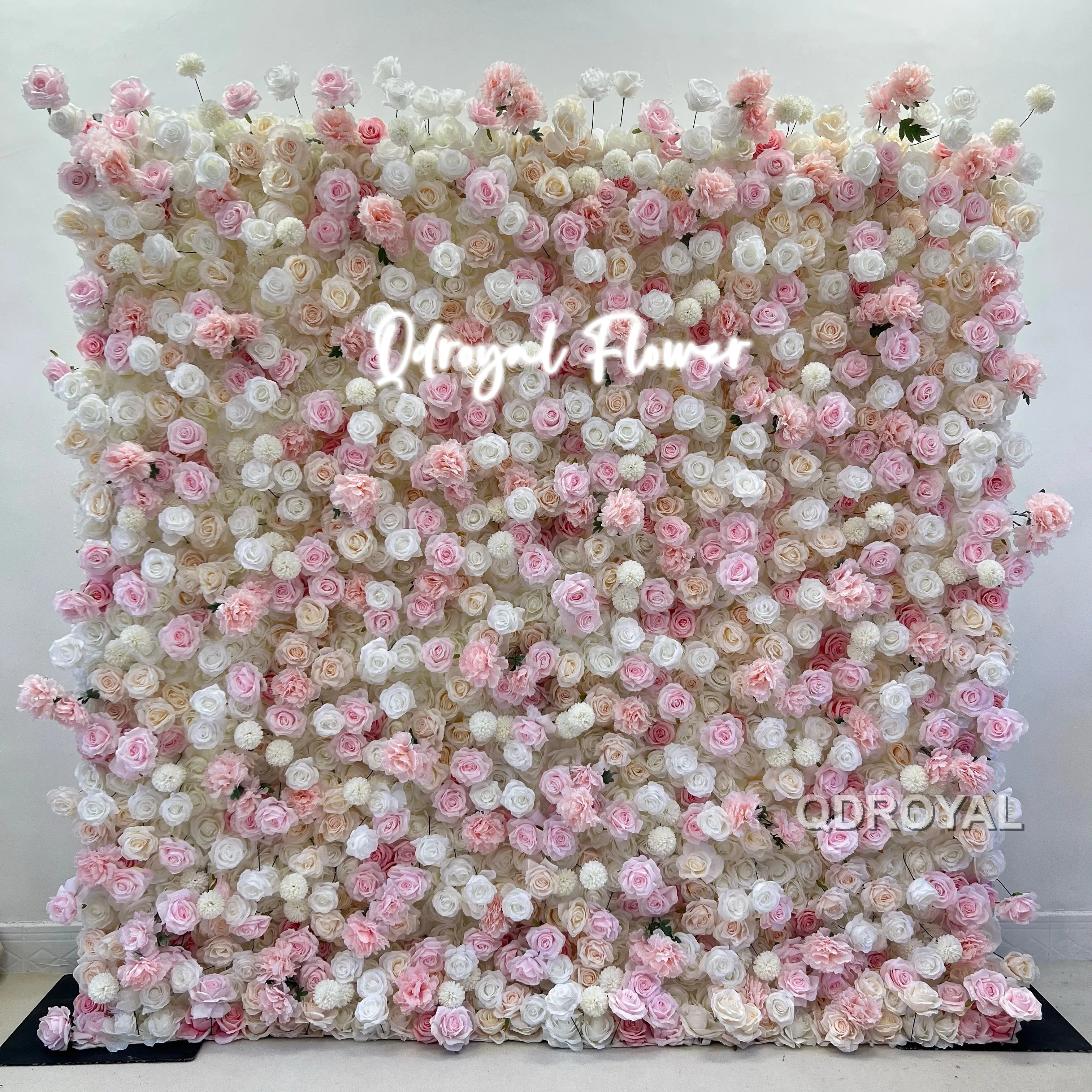 Wholesale Artificial Pink Flower Wall Backdrop Roll up Rose Wall Flowers Wall Panel for Wedding Decoration