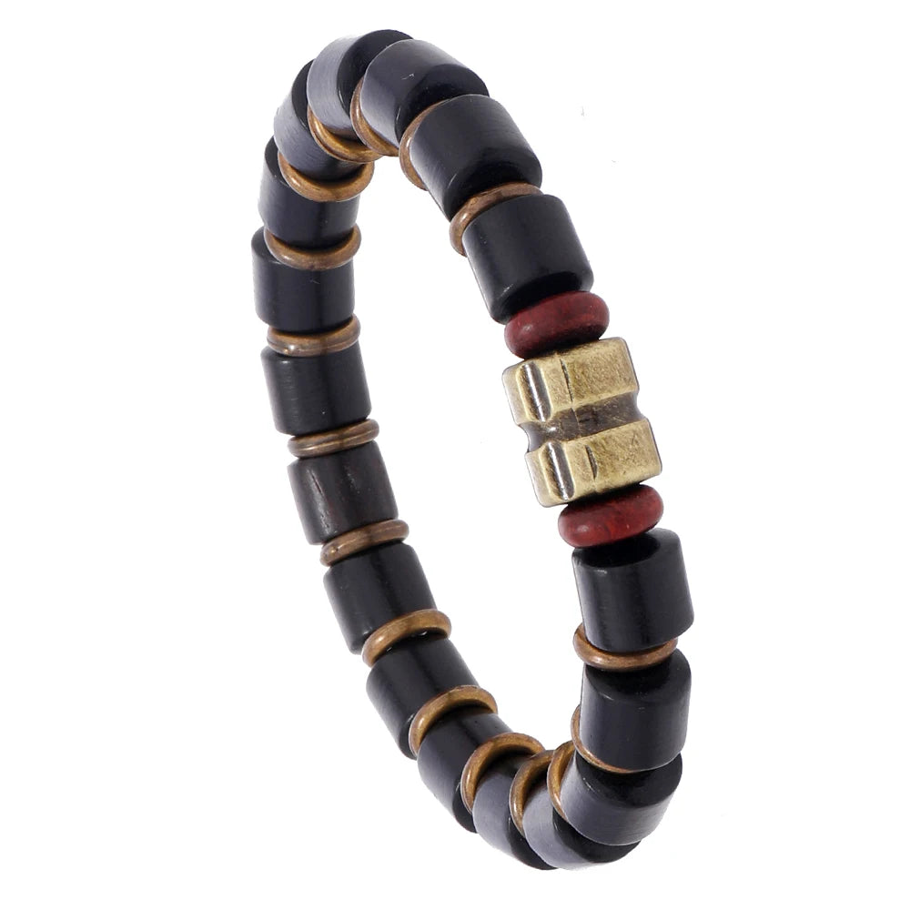 Men's Fashion Simple Beaded Bracelet Ebony Wood Beads on Elastic Rope Trendy Style for Wedding Anniversary Gift Jewelry